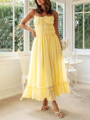 Inrosy robe longue boho bustier à volantée noeud papillon à fines brides sans manches femme doux élégant mode de plage