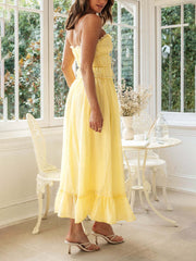 Inrosy robe longue boho bustier à volantée noeud papillon à fines brides sans manches femme doux élégant mode de plage