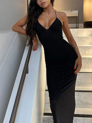 Inrosy robe longue moulante imprimé à fleurie v-cou dos nu sans manches femme casual mode décontracté