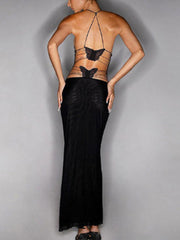 Inrosy robe longue moulante imprimé à fleurie v-cou dos nu sans manches femme casual mode décontracté