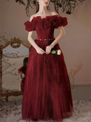 Inrosy robe longue en tulle col bateau sans manches femme élégant mode de soirée pour mariage bordeaux