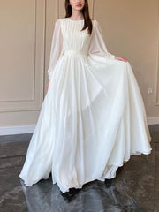 Inrosy robe longue princesse fluide col rond manches bishop manches longues femme élégant de soirée pour mariage champetre