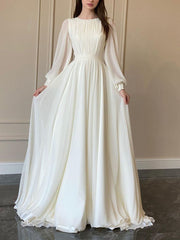 Inrosy robe longue princesse fluide col rond manches bishop manches longues femme élégant de soirée pour mariage champetre