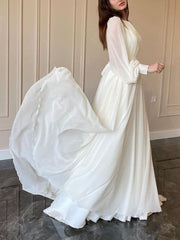 Inrosy robe longue princesse fluide col rond manches bishop manches longues femme élégant de soirée pour mariage champetre