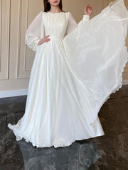 Inrosy robe longue princesse fluide col rond manches bishop manches longues femme élégant de soirée pour mariage champetre