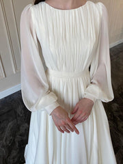 Inrosy robe longue princesse fluide col rond manches bishop manches longues femme élégant de soirée pour mariage champetre