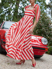 Inrosy robe longue rayé nœud bretelle sans manches femme casual doux élégant audrey hepburn décontracté vintage