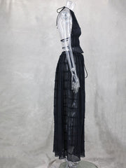 Inrosy robe ensemble 2 pièces dentelle dos nu licou sans manches hauts fluide longue jupe femme mode décontracté de plage