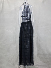 Inrosy robe ensemble 2 pièces dentelle dos nu licou sans manches hauts fluide longue jupe femme mode décontracté de plage