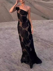 Inrosy robe longue moulante burnout fleurie bustier à fines brides dos nu sans manches femme vintage de soirée