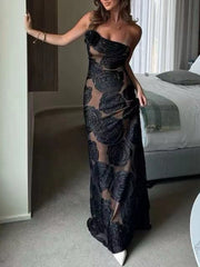 Inrosy robe longue moulante burnout fleurie bustier à fines brides dos nu sans manches femme vintage de soirée