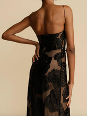 Inrosy robe longue moulante burnout fleurie bustier à fines brides dos nu sans manches femme vintage de soirée