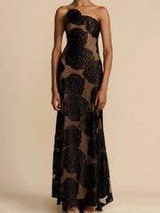 Inrosy robe longue moulante burnout fleurie bustier à fines brides dos nu sans manches femme vintage de soirée