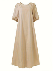 Inrosy robe longue unicolore col rond décolleté dos manches au coude femme casual bohème lâche ample décontracté