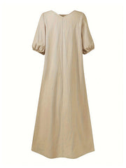 Inrosy robe longue unicolore col rond décolleté dos manches au coude femme casual bohème lâche ample décontracté