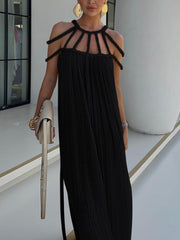 Inrosy robe longue découpes coton lin dos nu licou sans manches femme bohème lâche ample décontracté de plage