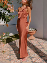 Inrosy longue robe terracotta demoiselle d'honneur satin bustier sans manches femme doux élégant invité mariage