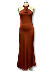 Inrosy robe longue en satin moulante cross licou découpes sirene dos nu sans manches femme de soirée bal de promo