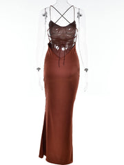 Inrosy robe longue moulante en satin sirene v-cou dos nu à fines brides sans manches femme élégant mode bal de promo