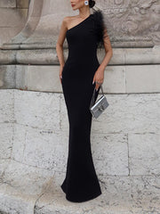 Inrosy robe longue moulante une épaule sans manches sirene femme élégant mode de soirée bal de promo