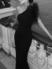 Inrosy robe longue moulante une épaule sans manches sirene femme élégant mode de soirée bal de promo