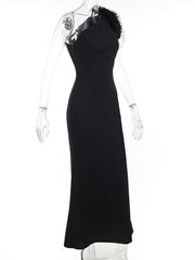 Inrosy robe longue moulante une épaule sans manches sirene femme élégant mode de soirée bal de promo