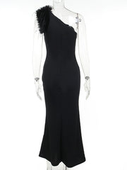 Inrosy robe longue moulante une épaule sans manches sirene femme élégant mode de soirée bal de promo