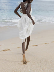 Inrosy robe longue unicolore lin v-cou dos nu à fines brides sans manches femme casual bohème lâche décontracté de plage