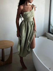 Inrosy robe longue unicolore lin v-cou dos nu à fines brides sans manches femme casual bohème lâche décontracté de plage