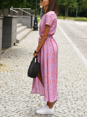 Inrosy robe longue à pois imprimé à fleurie fendu le côté ceinture v-cou manches courtes femme décontracté de plage été