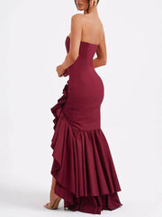 Inrosy robe longue irrégulière volantée fendu le côté à sirene bustier sans manches femme élégant de soirée