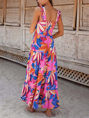 Inrosy robe longue trapèze imprimé à fleurie à volantée bretelle col carré sans manches dos nu femme doux décontracté de plage