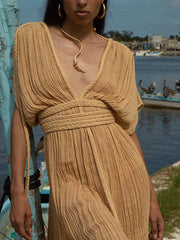 Inrosy robe longue décolleté plongeant licou fendu dos nu manches chauve souris femme décontracté de plage