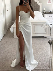 Inrosy robe longue moulante fendu le côté bustier dos nu à fines brides sans manches femme de soirée pour mariage
