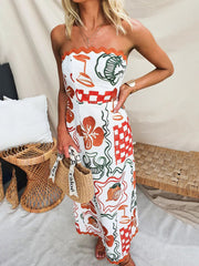 Inrosy robe longue fleurie bustier sans manches femme élégant vintage décontracté casual de soirée