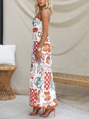 Inrosy robe longue fleurie bustier sans manches femme élégant vintage décontracté casual de soirée