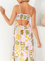 Inrosy longue robe découpes imprimé à fleurie à fines brides dos nu femme bohème décontracté de plage