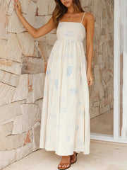 Inrosy longue robe découpes imprimé à fleurie à fines brides dos nu femme bohème décontracté de plage