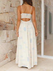 Inrosy longue robe découpes imprimé à fleurie à fines brides dos nu femme bohème décontracté de plage