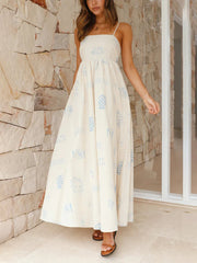 Inrosy longue robe découpes imprimé à fleurie à fines brides dos nu femme bohème décontracté de plage