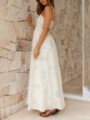 Inrosy longue robe découpes imprimé à fleurie à fines brides dos nu femme bohème décontracté de plage