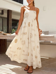 Inrosy longue robe découpes imprimé à fleurie à fines brides dos nu femme bohème décontracté de plage