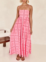 Inrosy longue robe découpes imprimé à fleurie à fines brides dos nu femme bohème décontracté de plage