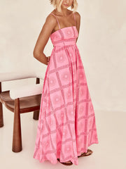 Inrosy longue robe découpes imprimé à fleurie à fines brides dos nu femme bohème décontracté de plage