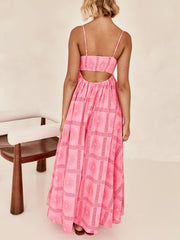 Inrosy longue robe découpes imprimé à fleurie à fines brides dos nu femme bohème décontracté de plage