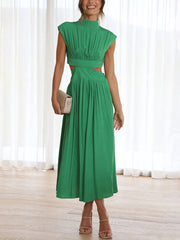 Inrosy robe longue col montant découpes fluide sans manches femme élégant décontracté doux anniversaire