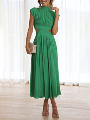 Inrosy robe longue col montant découpes fluide sans manches femme élégant décontracté doux anniversaire