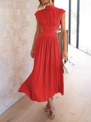 Inrosy robe longue col montant découpes fluide sans manches femme élégant décontracté doux anniversaire