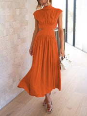 Inrosy robe longue col montant découpes fluide sans manches femme élégant décontracté doux anniversaire