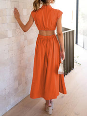 Inrosy robe longue col montant découpes fluide sans manches femme élégant décontracté doux anniversaire